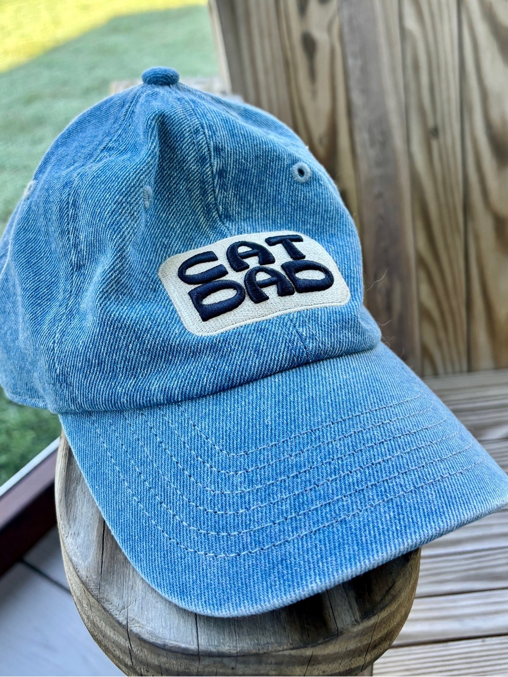 Light Blue 'Cat Dad' Embroidered Denim Cap